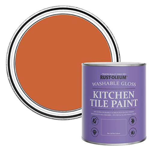 Rust-Oleum Orange Water-Resistant Kitchen Tile Paint in Gloss Finish - Tiger Tea 750ml