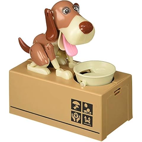 Justup Hungry Dog Box Puppy Piggy Bank Coin Chew Box Birthday Gift for Kids (Brown) Cover