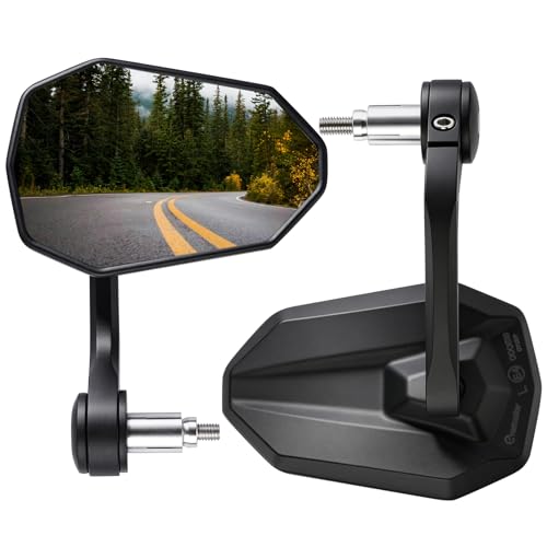 evermotor Motorrad Lenkerendenspiegel Motorrad Spiegel E-geprüft 360 Drehbar für M8-Gewinde & Lenker Ø 1315 mm und 1719 mm Aluminium Matt Schwarz Paar