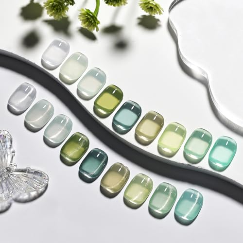 JODSONE 9 Cyan Colors Jelly Gel Nail Polish Set with Base Coat Top Coat Women's Holiday Gifts 10SET-Jelly-Cyan