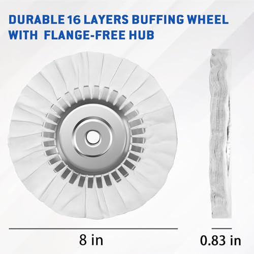 Image of 8 inch Fine White Airway Buffing Wheel with 5 /8 inch Arbor Flange-Free Hub, Flange-Free, Cotton Polishing Wheel for Aluminum Truck Wheels, Rims, Chrome, Stainless Steel - Final Mirror Finish