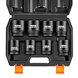 VEVOR Jeu de Douilles à Chocs pour Écrous d’Essieu 8PCs, Coffret de Douilles pour Écrous à Entraînement de 3/4 po 19 mm, Métriques, 6 Pans, Outil de Montage et Démontage pour Réparation Automobile