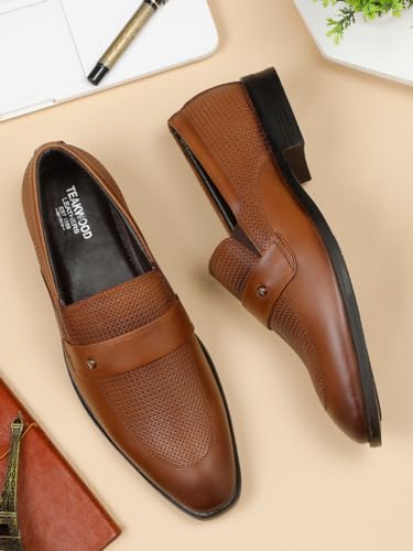 Image of TEAKWOOD LEATHERS Mens's Textured Leather Flexible 360 Moccasins, Stylish Classy Leather Shoes for Men