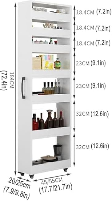 Standing Shelf Wood Spice Rack on Wheels Next to Fridge Double-Sided Kitchen Storage Wooden Movable Storage Rack Narrow Kitchen Cart for Small (Size:20 * 45 * 184cm/7.9 * 17.7 * 72.4inColor:Teak)-KXfIklR6