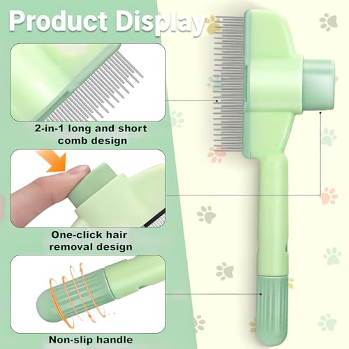 Image of Pet Comb for Cats,Pet Hair Removal Comb Flea Comb with Release Button (Green)