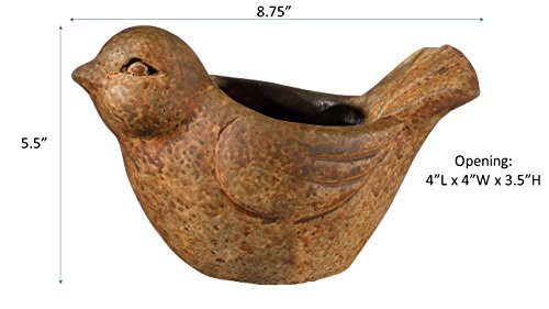 Classic Home and Garden Cement Buddies Indoor Outdoor Bird Planter, Rust, Large, 9" - Image 4