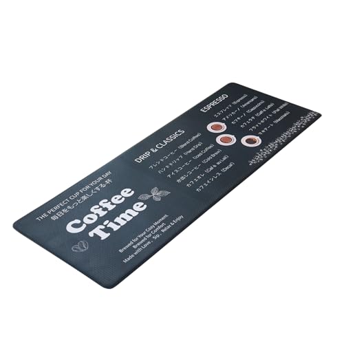 Koniroom キッチンマット 45×120cm カフェメニュー柄 ブラック 撥水 防汚 防炎 抗菌 滑り止め PVC素材 クッション性あり 厚さ10mm 拭き取り簡単 おしゃれ 台所マット