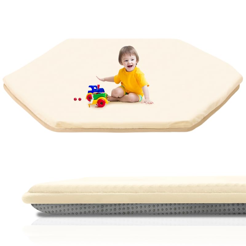 Image of BabyAlly Baby Play Mat, Premium Thick Foam Crawling Soft Mat for Floor, Non-Slip Cushioned Baby Playmat for Infants, Babies, Toddlers, for Living Room (Cream, 52 x 45 in)
