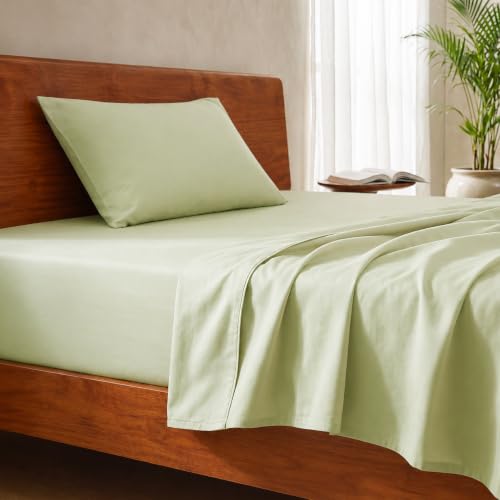 Image of LANE LINEN 100% Organic Cotton Bedsheet for Single Bed - Sea Foam | GOTS Certified, Percale Weave, 60x90 inches, Soft & Breathable, Machine Washable, Includes 1 Pillow Cover
