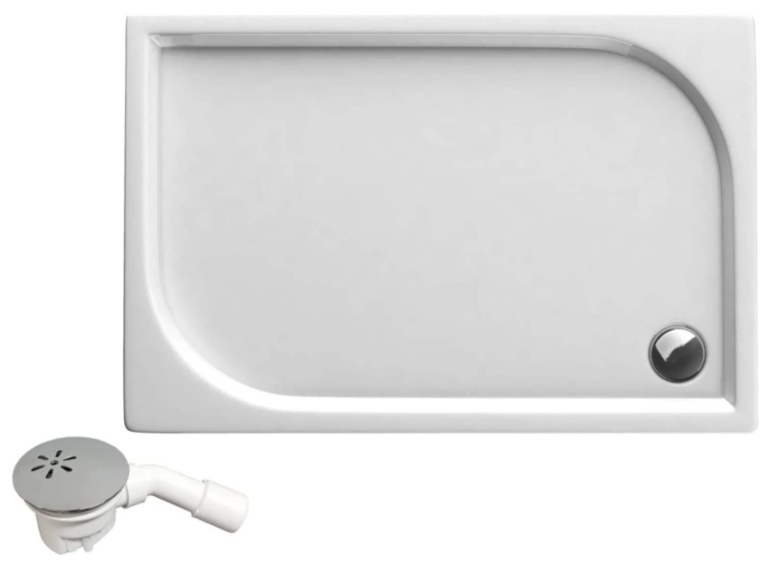 Receveur De Douche Rectangulaire VBChome 80x100x5 Cm – Acrylique Blanc, Plat, Avec Siphon Viega Tempoplex (débit 43 L/min) – Antidérapant, Antibactérien, Facile à Poser