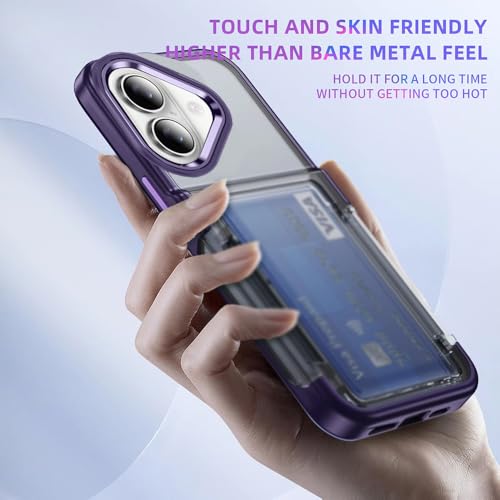 Image of KARWAN Shockproof Translucent Cardholder Back Case Cover Compatible with iPhone 16 Hybrid with Strong Minimalist Design (Purple)
