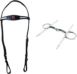 Cabeçada Manga Larga Couro + Freio Bridão Inox Para Cavalo