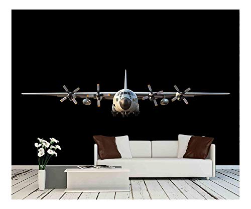 wall26 - Military Transport Aircraft on Black Background - Removable Wall Mural | Self-Adhesive...