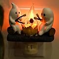 Ghost Campfire Nightlight, Halloween Nightlight Flickering Firelight Indoor Decorations Lamp, Plug-in Night Light for Decor, 2024 Ghost Roasting Marshmallows Night Light