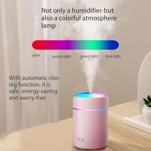 Image of 300 ml Color‑Changing Aroma Humidifier & Diffuser with Mist & LED Light - USB Rechargeable, Whisper‑Quiet for Car, Office, Bedroom, Desk, Travel-Friendly (Pink)