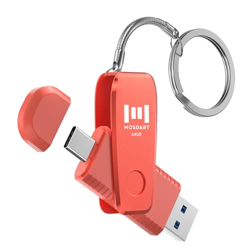 Image of MOSDART 64GB USB C and A 3.1 Dual Flash Drive with Keychain, Orange