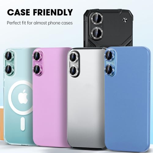 Image of for iPhone 16 /16 Plus Camera Lens Protector Bling Individual Metal Glitter Ring 9H Hardness Scratchproof Protector, Stylish Phone Accessories, Case Friendly (Glitter Pink)