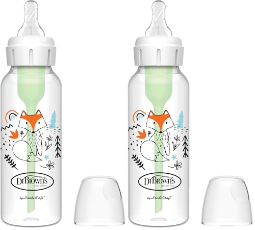 Dr. Brown’s Biberón Anticólicos de Boca Estrecha Options+ Zorro 250 ml - Sistema Patentado con Ventilación Interna - Tetina Nivel 1 de Flujo Lento +0 Meses - Silicona Médica y Polipropileno Sin BPA