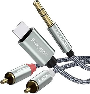 Lightning and 3.5mm to 2 Male RCA cable, RCA Audio Cable 2RCA Phono Male to 3.5mm Male Y Splitter Compatible with iPhone 13 12 Pro Max 11 XR XS X 8 Plus 7 6S SE for Amplifier Speaker Car Stereo