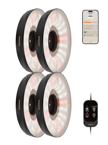 GLOWRIUM Grow Lights for Indoor Plants Full Spectrum Puck Grow Light with Manual & APP Control 32W(4 x 8W) Plant Lamp Auto-Timer Plant Assistant 10 Levels Dimmable for Plant Shelf (4 Packs Black)