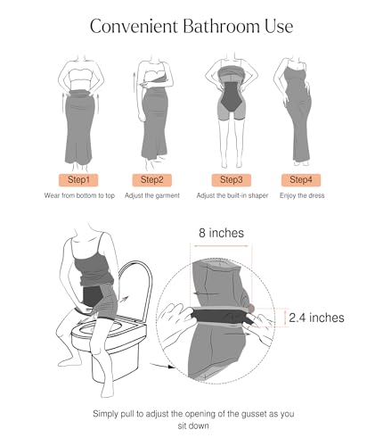 Popilush Shapewear Dress Maxi Bodycon Dress Built in Bra Bodysuit for Women Long Sleeve 8 in 1 Black Dresses with Shapewear