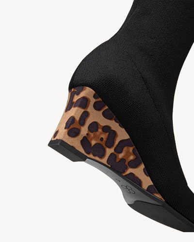 Women's Knee High Wedge Heel, Pointed Toe Pull On Comfort Stretch Knitted Winter Shoes for Women4