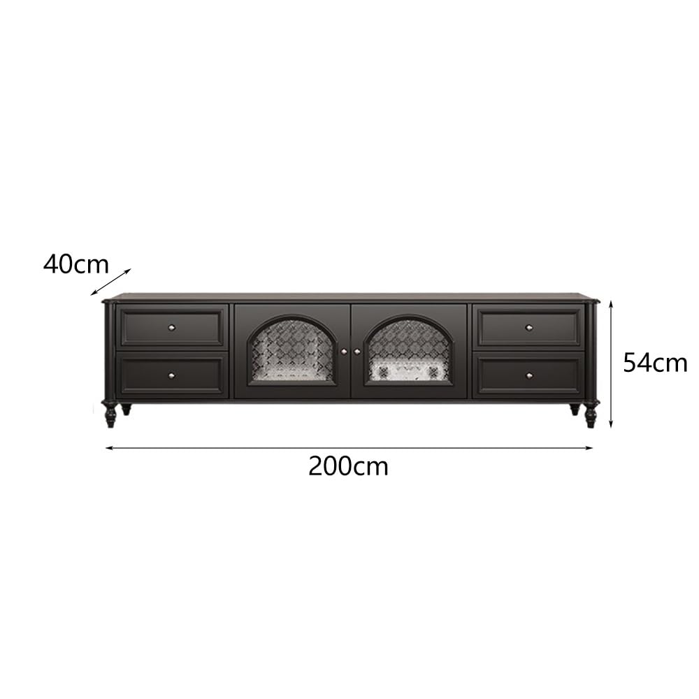 Mobile TV 200cm Console Legno Massello Vintage, Hub Intrattenimento Nero Rustico, Mobile Deposito per Alberghi & Agriturismi Console multimediale