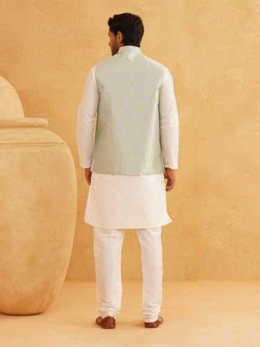 Image of SOJANYA (Since 1958 Men's Silk Blend Kurta Pyjama & Self Design Nehru Jacket Combo