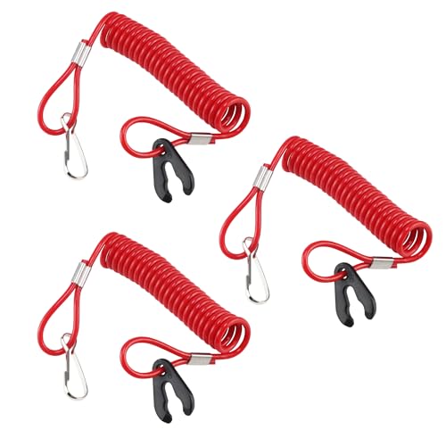 Image of Pack of 3 Boat Kill Switch Tether Lanyard for Emergency Engine Stop Crucial Outboard Motor Safety Lanyard Replacement for Jet Skis, Red