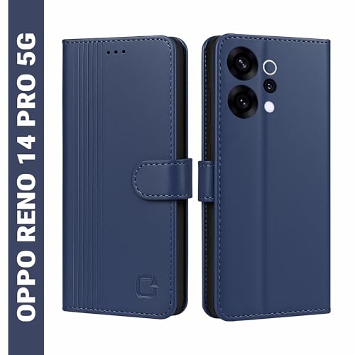 Image of AIBEX Shock Proof Flip Compatible for Oppo Reno 14 PRO 5G Flip Cover Leather Finish | Inside TPU with Card Pockets | Wallet Stand | Complete Protection Flip Case - Blue