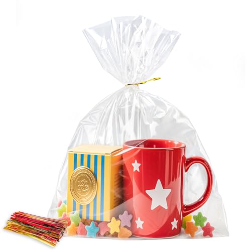 NPLUX 100 Pack Cellophane Bags Small Plastic Cookie Bag Clear Treat Bags with Twist Ties for Small Gift Party Favors, Bakery, Candy, Popcorn (8×11In) 8×11inch