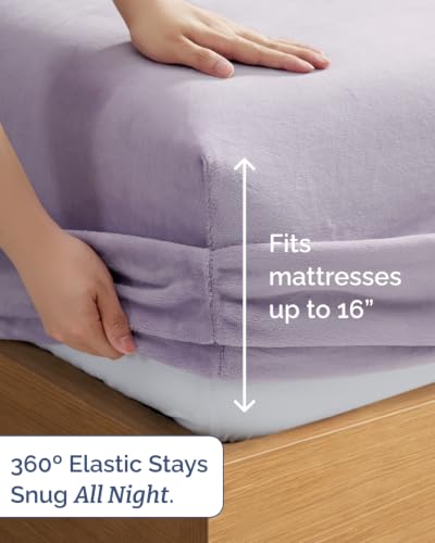 Image of Fleece Sheets Queen Size Set - 4-Piece Flannel Sheet Set - Pastel Lilac