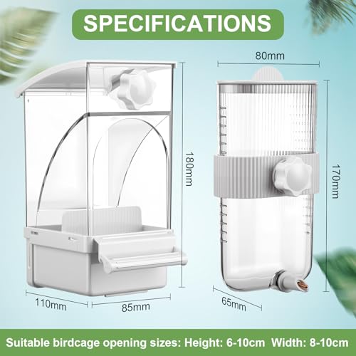 Novabright No Mess Bird Feeder Water Dispenser Set, Automatic Transparent Bird Food Container and 12 oz Automatic Water Feeder for Small Birds Parrot, Cockatoo, Canary, Cage, Lovebird, Budgies(White) - Image 3
