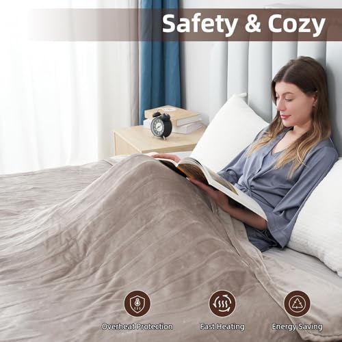 Electric Heated Blanket Throw Size, 50" x 60" Heated Throw with 6 Heating Levels & 3 Hours Auto Off, Machine Washable, Camel