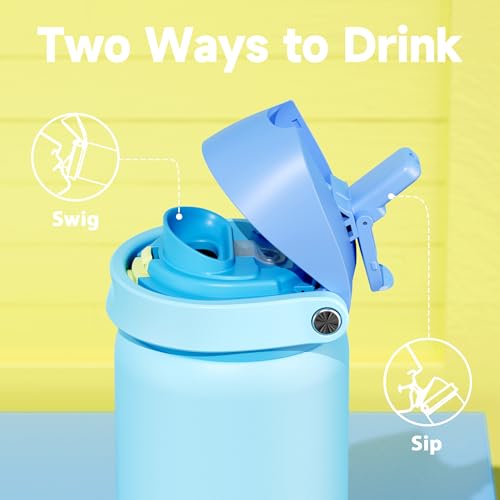 Image of 32 oz Insulated Water Bottle for Men: Meoky Stainless Steel Water Bottle with 2-in-1 Straw and Spout Lid - Leak Proof, Cold for 24 Hours, Protective Silicone Base, BPA-Free for Sports Gym, Azure