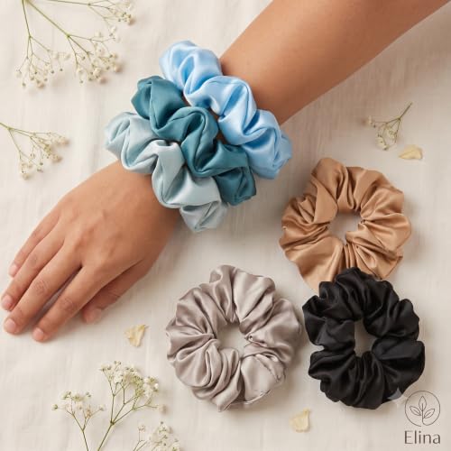 Image of Elina 12 Pcs Luxury Satin Scrunchies Set Anti-Hair-Breakage, Silk Hair Ties Set For Girls, Women Elastic Rubber, Best Gift For Mom, Sister, Friends (Pack of 12)(Oceanic Multi Colors)