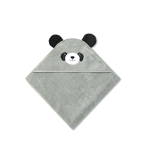Image of MORI Baby Hooded Bath Towel with Panda Design in Grey - Unisex Soft Wrap Cloth for Infants and Newborns - 30 x 30 inch