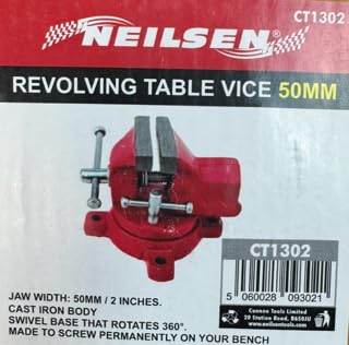 Neilsen Red Ct1302 Heavy Duty Swivel Base Vice - 2In / 50Mm Width | Bench Vice With 360 Degree Rotating Base | Smooth Jaw Operation | Ideal For Metalworking, Woodworking, Automotive Workshop Applications