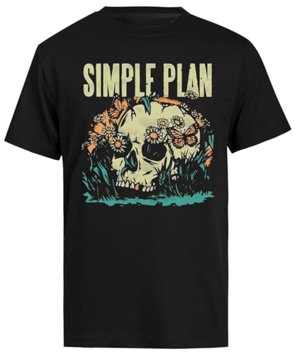 Générique Simple Plan Skull Vintage T-Shirt Noir À Manches Courtes pour Hommes