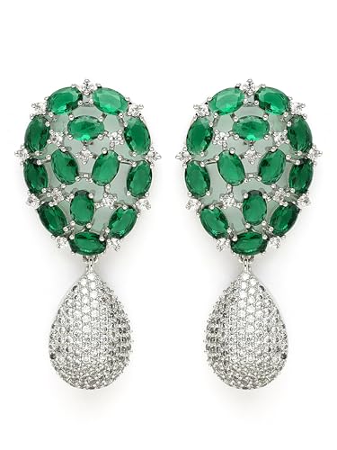 Image of Karatcart Silver Tone Green American Diamond Drop Earrings for Women