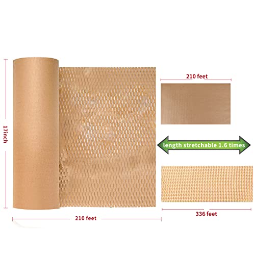 Honeycomb Packing Paper, 17" X 210' Packing Paper For Moving, Recyclable And Biodegradable Moving Supplies, Cushioning Shock Absorbent Packing Supplies For Moving Artworks, Cosmetics, Electronics And Ceramic Products; Have 20 Fragile Labels Inside #TOP1