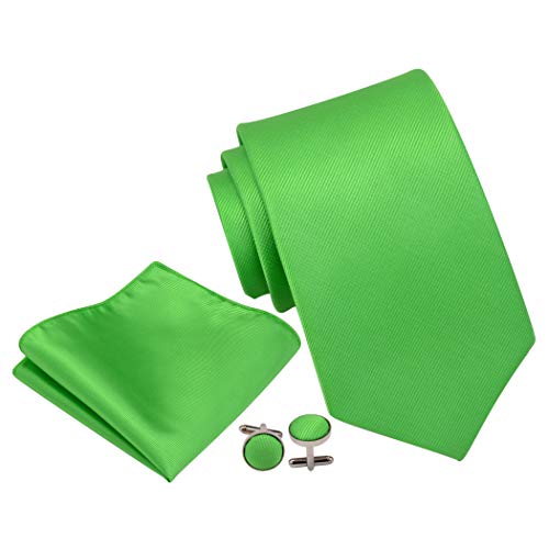 Image of GUSLESON 3.15 inch（8cm） Solid Color Necktie and Pocket Square Cufflinks Sets For Men + Gift Box
