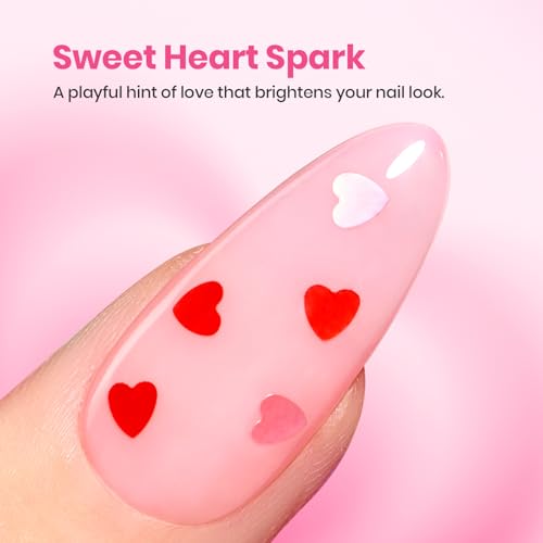 Image of Beetles Heart Gel Top Coat 15ml - Hema Free Glitter Shine No Wipe Top Coat Long-Lasting for Gel Polish, Pink Heart Sparkle Soak Off UV LED Gift for Women