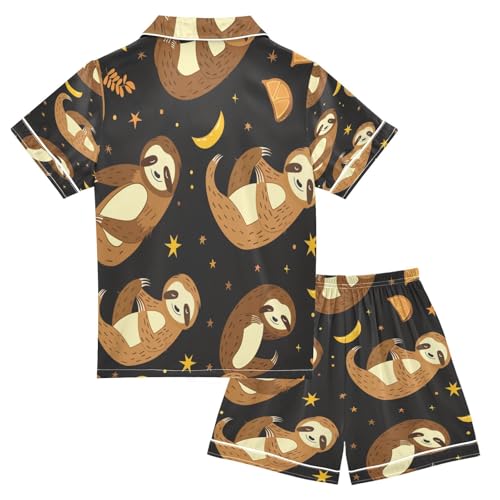 senya Pajama Sets Silky Button Down Nightwear Sleepwear Size 5-14 Years Moon Star Sloth2