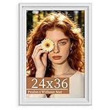 PEALSN 24x36 Poster Frame, 24x36 Solid Wood Picture Frame for Gallery Art Home Decor, Wide Edges Large Picture Frame Horizontal and Vertical Wall Mounting Display with Hanging Hardware, White,1 Pack
