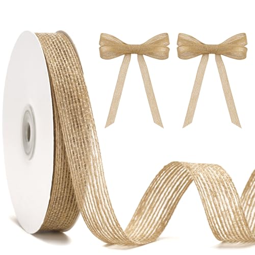 KINGLAKE Natural Jute Burlap Ribbon 3/4 Inch x 20 Yards Twine Ribbon Roll with Spool for Crafts Gift Wrapping Wreaths Wedding Christmas and Rustic DIY Decorations