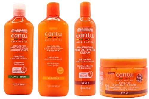Cantu Crema de rizo de coco 12oz con champú y acondicionador sin sulfato y manteca de karité hidratante activadora