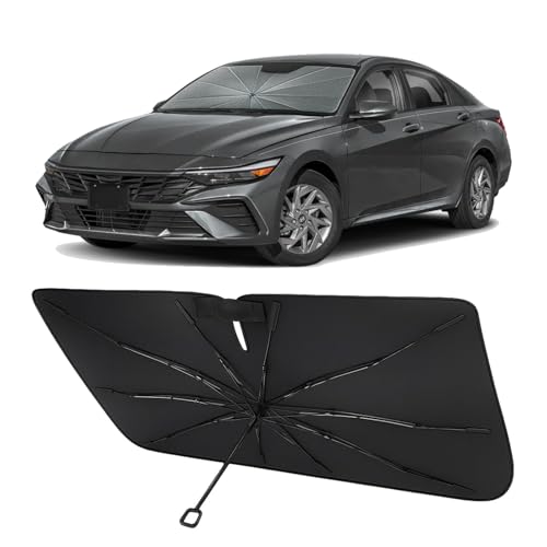 Image of Proadsy Custom Fit 2021-2026 Hyundai Elantra Windshield Sun Shade Umbrella | Advanced Ice Crystal Material, -54F Cooler, Zero-Gap Sunblock, Instant Setup & Foldable Design for Summer Parking, Daily Use