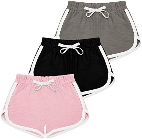 JOCMIC Girls Athletic Shorts 3 Pack Active Running Shorts, Boys Workout Shorts for Kids 10-12Years Color D