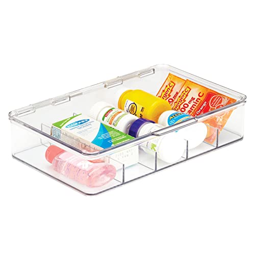 Mdesign Plastic Divided First Aid Storage Box Kit With Hinge Lid For Bathroom, Cabinet, Closet - Organize Medicine, Ointments, Adhesive Bandages - 5 Sections, Ligne Collection, 2 Pack - Clear #TOP7